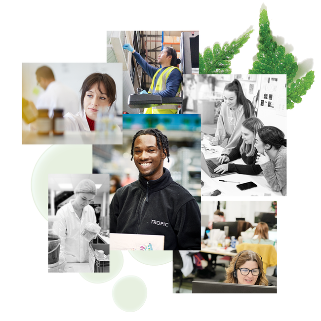Collage of different Tropic employees from customer service, to design, to manufacturing